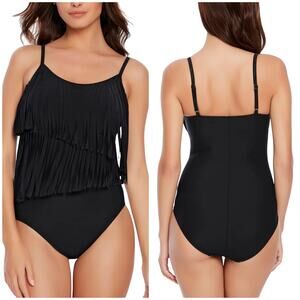 Magicsuit NWT Shakira One Piece Black Fringe Swimsuit Size 12 Underwire Bra